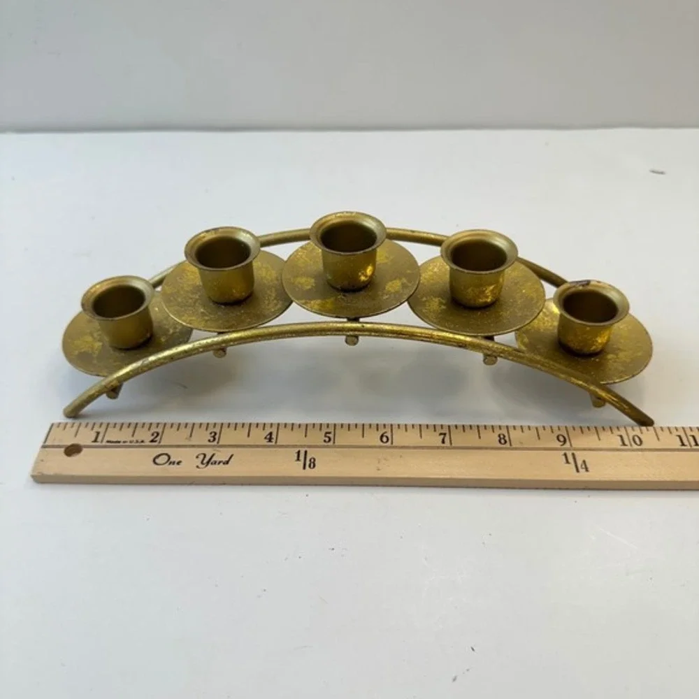 Gold Metal Candelabra Five Candle‎ Holder Centerpiece Table Decor Vintage